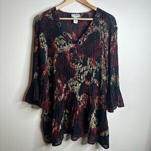 Catherines‎ Crinkle Blouse Top 3XWP 26/28P Red Black Paisley Embellished Pleated